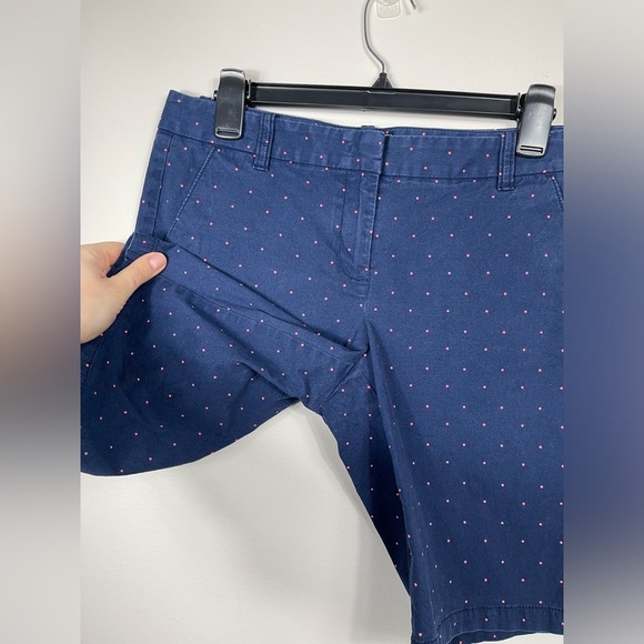 J. Crew by Bermuda Shorts Blue Pink Polka Dot Flat Front Stretch Pockets Cotton - Picture 3 of 9
